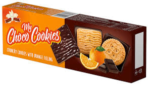 MY CHOCO COOKIES 130g Sušenka a dezertní čokoláda plněná pomerančovým  krémem 